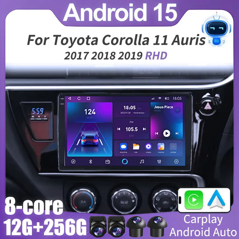 Android 15 Auto Carplay QLED For Toyota Corolla 11 Auris 2017 2018 2019 RHD Car Radio BT Multimedia Player Navi Head Unit Stereo