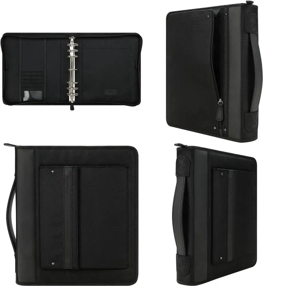 

Nylon Zipper-Bound Monarch Black Planner with Handles