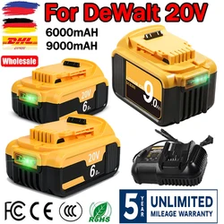 20V For DeWalt 6.0AH/9.0AH DCB200 Replacement Battery MAX Li-ionDCB205 DCB204 DCB206 DCB207 DCB182 Power Tool Battery Charger