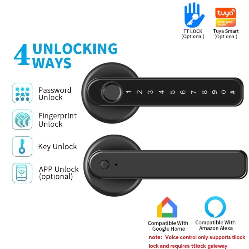 Tuya Smart Life APP remote control smart fingerprint biometric password lock indoor wooden metal door smart lock