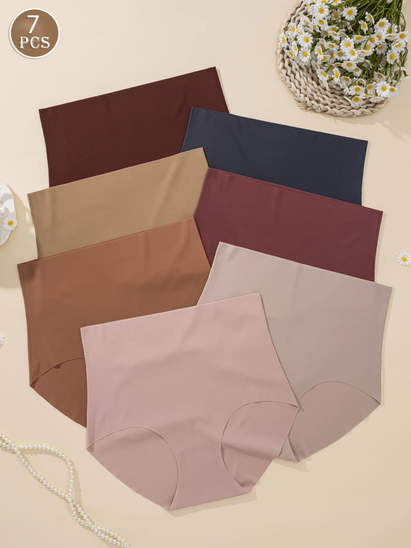 

7 Pcs Women High Waist Seamless Bikini Panties Solid Color Comfort Underwear