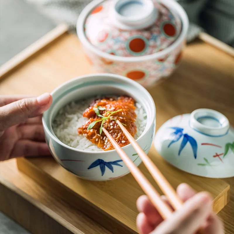 Household ceramic bowl with cover Japanese soup bowl instant noodles steamed egg bowl over water stew pot