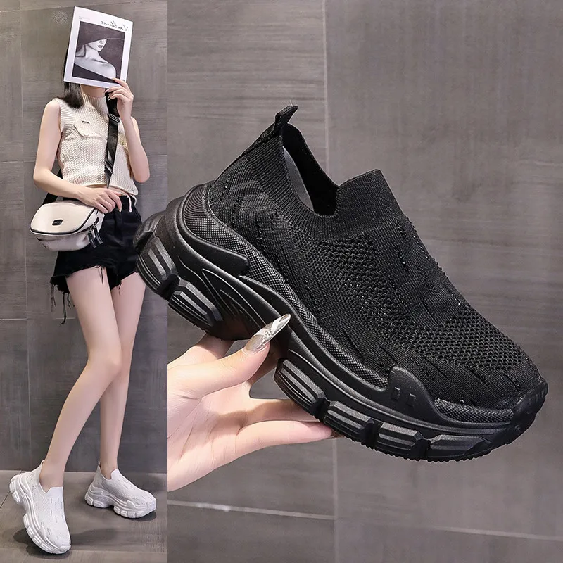 Women's Shoes Casual Shoes Spring Sneakers Neon Platform Woman-shoes Tennis Female Slip-on Fabric 2025 Thick Sole Roses Mesh Fas