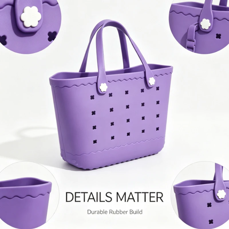 Large EVA Beach Tote Bag Perforated Outdoor Storage Basket Women Handbag For Summer Swimming Travel Shopping And Outdoor Fun view 6