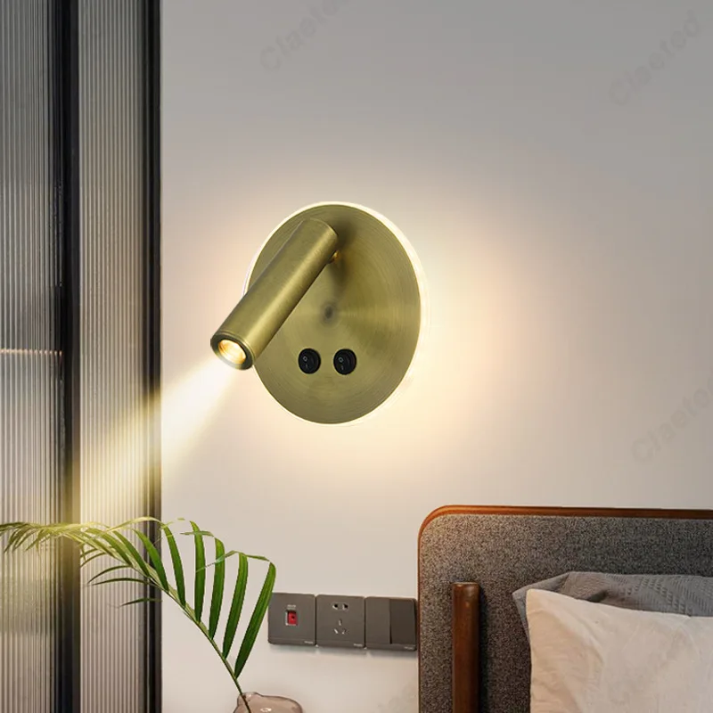 LED Rotatable Angle Reading Wall Lamp Dual Switch Ambient Lighting Spotlight Hotel Bedside Wall Lamp Decorative Lighting Fixture