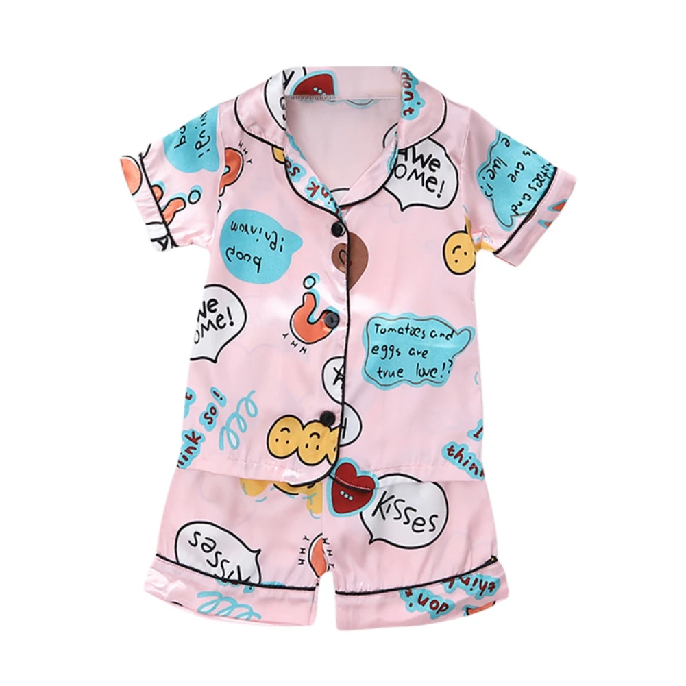 2 pcs Home Children\'s set Cute Cartoon Sleepwear 1-6 years Kids Boys Girls Short-sleeved Shorts Pajamas