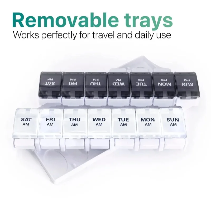 منظم حبوب الدواء لمدة يومين صندوق حبوب كبير مع تصميم زر ضغط حامل دواء قابل للفصل لمكملات زيت السمك والفيتامينات #4