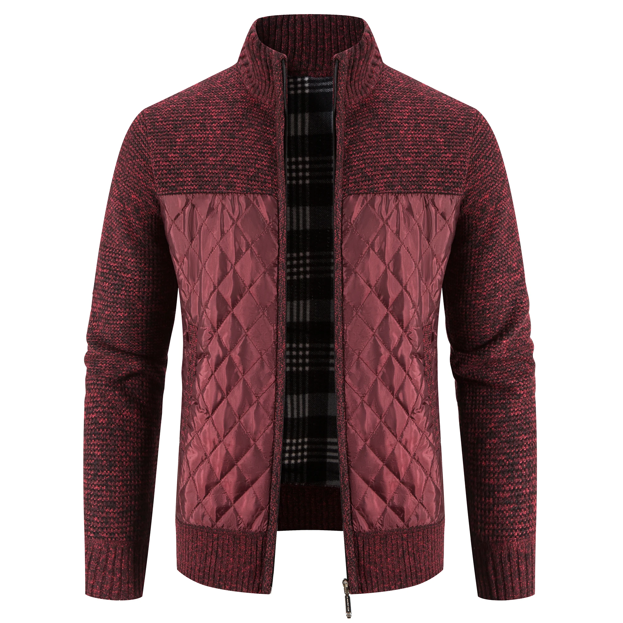 Mens Winter Knit Jacket Contrast Casual Cardigan Sweaters Full Zip Fleece Sweaters Stylish Luxury Thicken Warm Navy Male Jackets