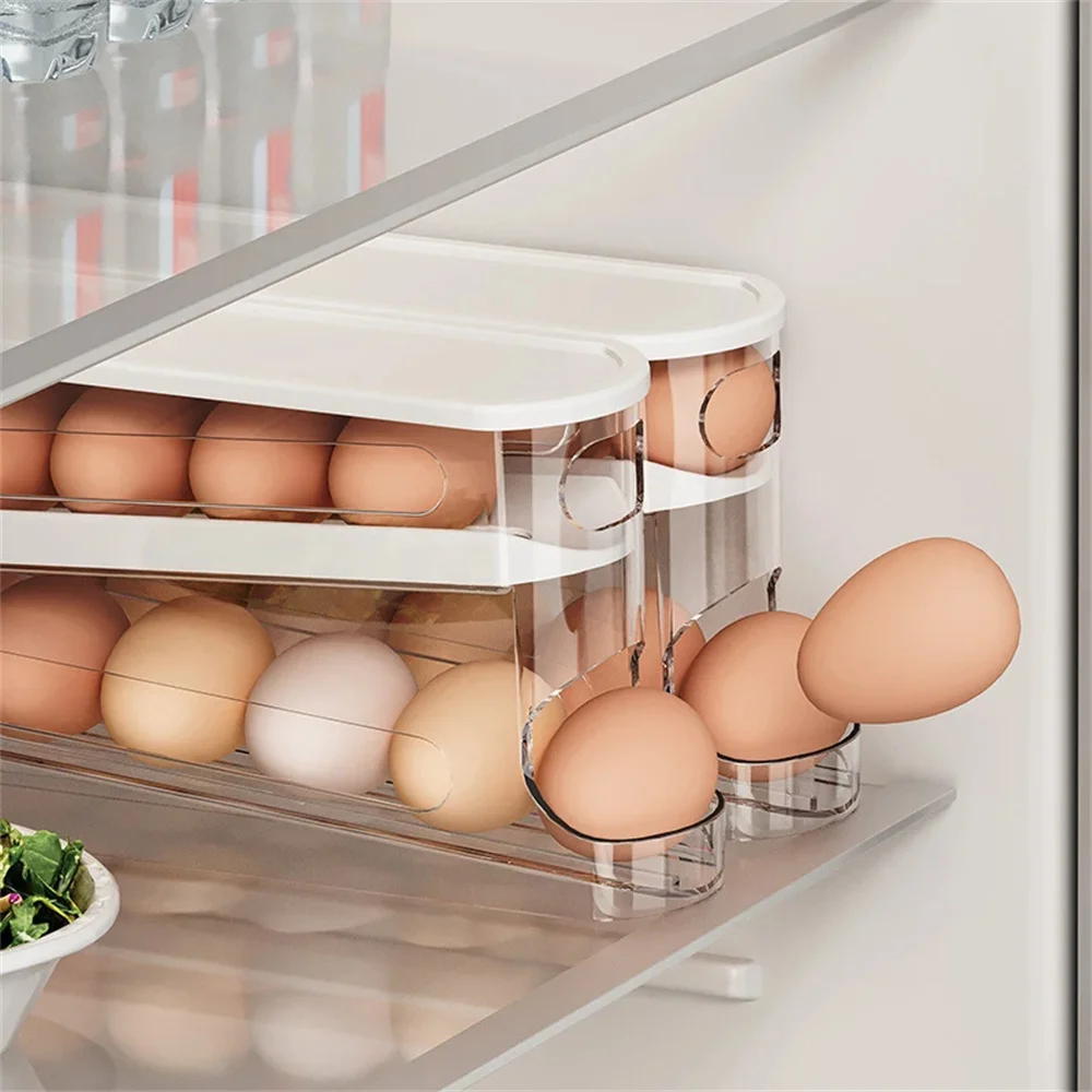 1PC Slide Type Egg Carton Double Automatic Egg Roller Refrigerator Side Door Egg Storage Kitchen Countertop Egg Holder ﻿ - view 6