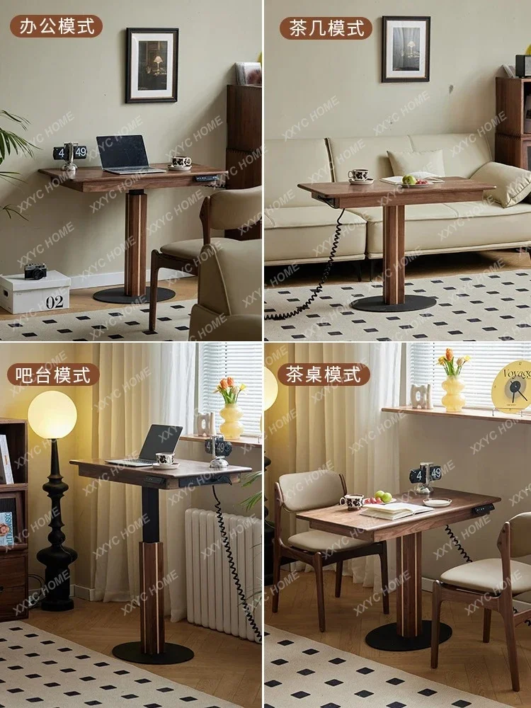 L black walnut electric lifting table small apartment mini living room desk all solid wood casual coffee table