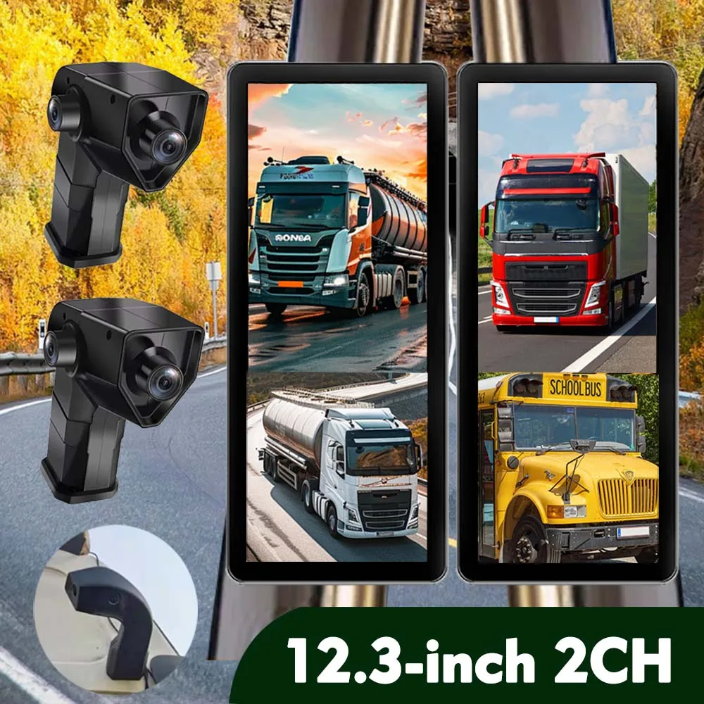 

SANAN 12.3" Touch Screen Digital Rearview Mirror DVR AHD 1080P/2-Channel/SSD Storage Blind Spot Monitoring Shockproof Design