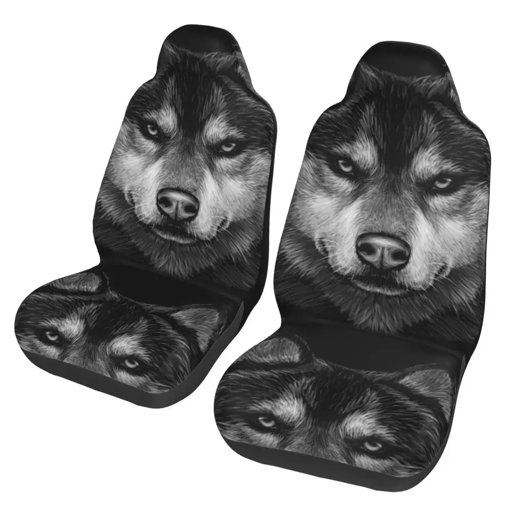 Siberian Husky Pattern Design 2PCS Car Seat Cover Anti Fouling Front Seat Cushion Car Truck SUV Protective Cover  Seat Cover