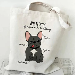 French Bulldog Shopping Shoulder Bag Fashionable and Cute Canvas Bag Student Ladies and Girls Friend Gift Storage Cartoon Bag