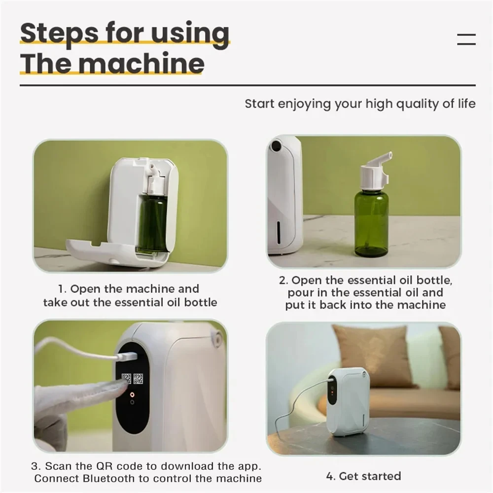 Smart Bluetooth Aroma Diffuser Wall-Mounted Essential Oil Scent Machine APP Control Quiet Home