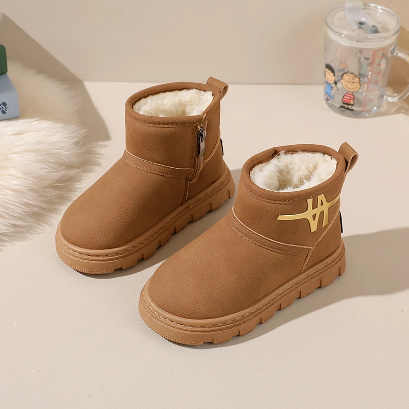 

Unisex Classic Boys Girls Shoes 26-37 Children Snow Boots Concise Style Plush Chunky Winter Kids Short Boot Solid Color Slip-on
