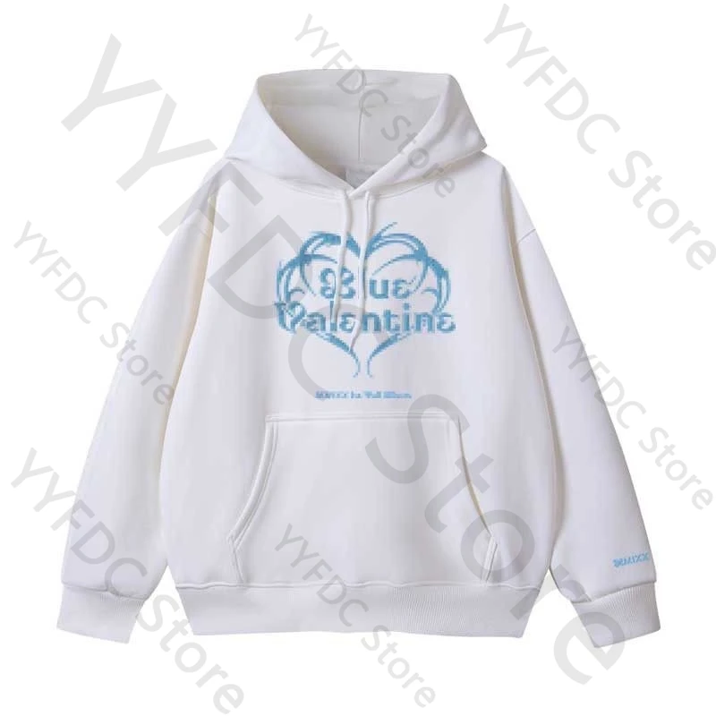 NMIXX ألبوم الأزرق عيد الحب هوديس Kpop موضة إلكتروني طباعة البلوز النساء الرجال الاتجاه الكوري الخريف فضفاض هوديي لمحبي القمم #3