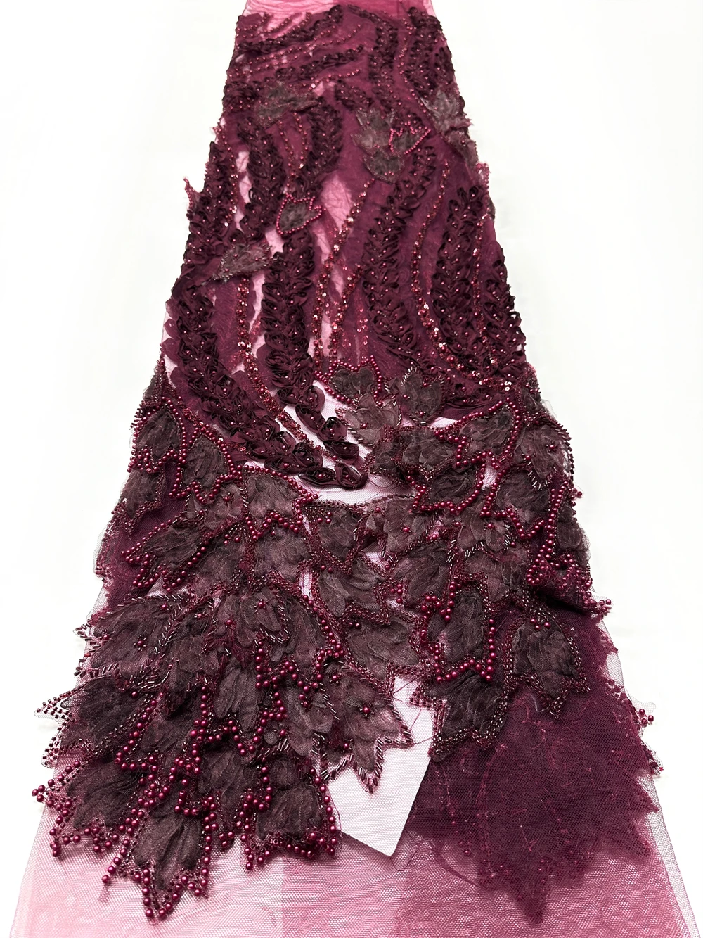 

Африканское кружево 2026: Высококачественная французская ткань с 3D цветами, пайетками и вышивкой бисером, тюлевое кружево для вечерних платьев, 5 ярдов