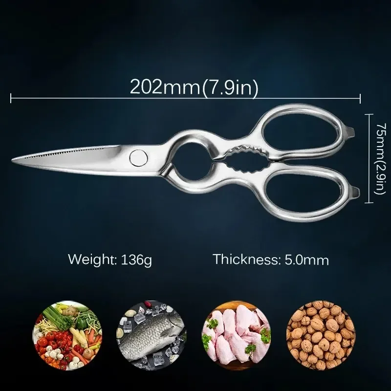 Kitchen Household Stainless Steel Scissors Ultra-sharp Micro-serrated Poultry Scissors Meat Fish Chicken Cooking Scissors Tools