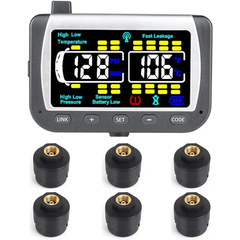 Real Time/24x7 Tire Pressure Monitoring System - Color Monitor + 6 at Sensors