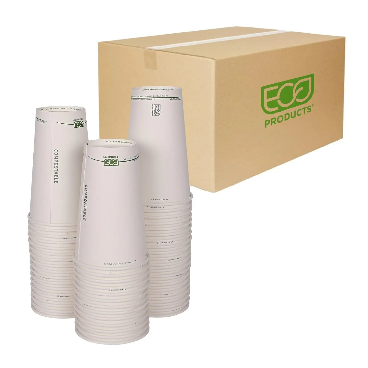 

Compostable Disposable GreenStripe 16oz Coffee Cups, Case of 1000, White Single Wall Hot Paper Cup, Plant Based PLA Lini