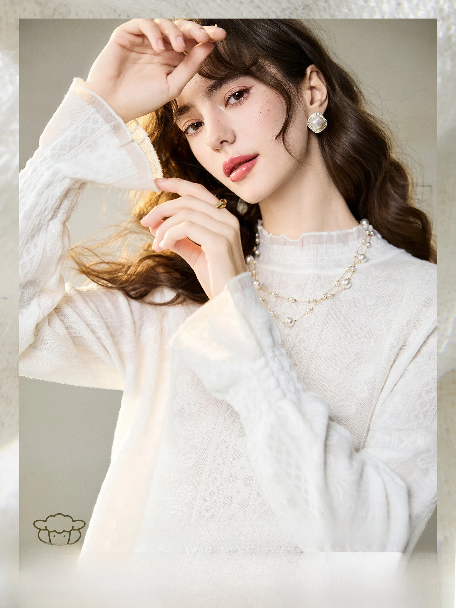 

Women's Knitted Knitwear Base Layer Inner Wear Spring 2026 Lace Dream Pumpkin Valley Soft Medium Wool Blend Long Sleeve Top