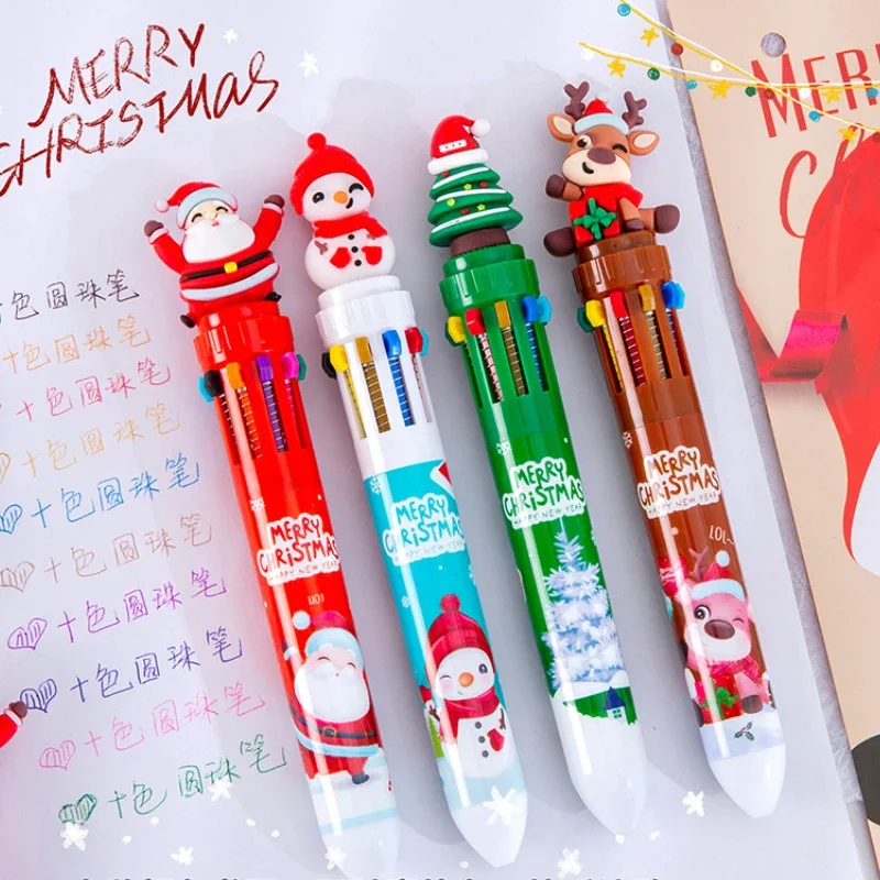 12/60 Pcs Wholesale Multicolor Ballpoint Pen Christmas Cute Colored Creative Ten-color Pen Press Student Gift Office Supplies