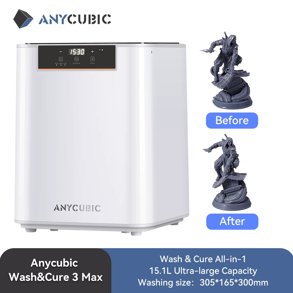 

ANYCUBIC Wash&Cure 3 Max с сверхбольшой емкостью 15,1 л для большой смолы 3D-принтера Wash & Cure Универсальная стиральная машина для отверждения