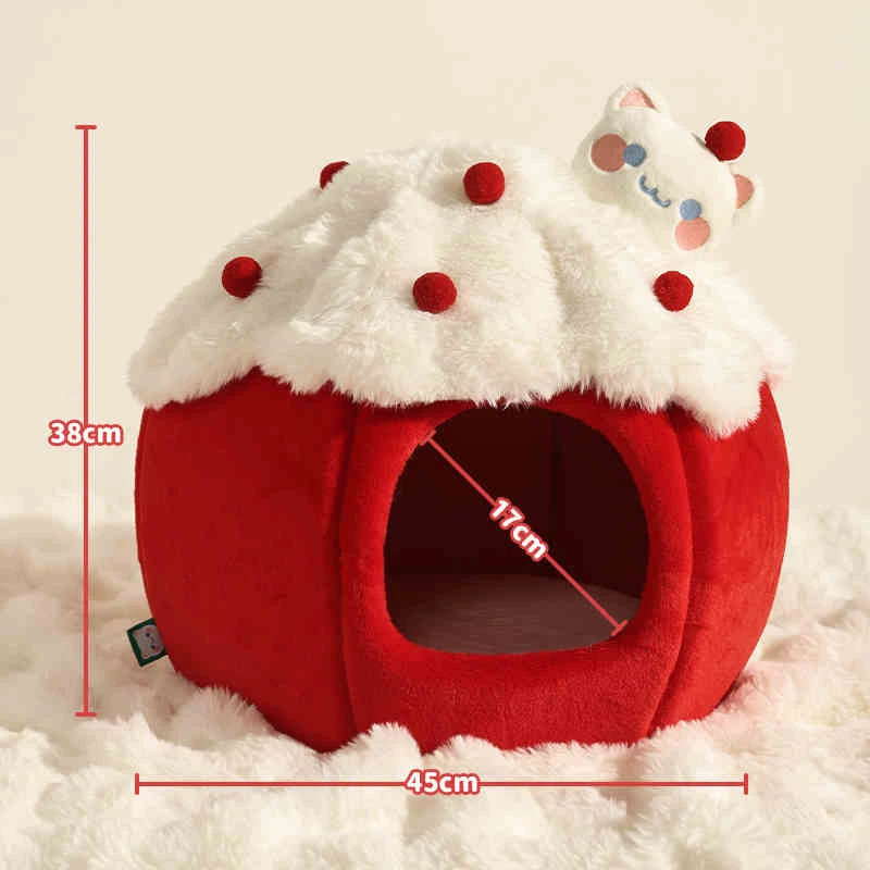 HOOPET Cat House Cat Litter Winter Warm Super Large Cat Bed Winter Pet Cat House Enclosed Security Strawberry Pet Litter