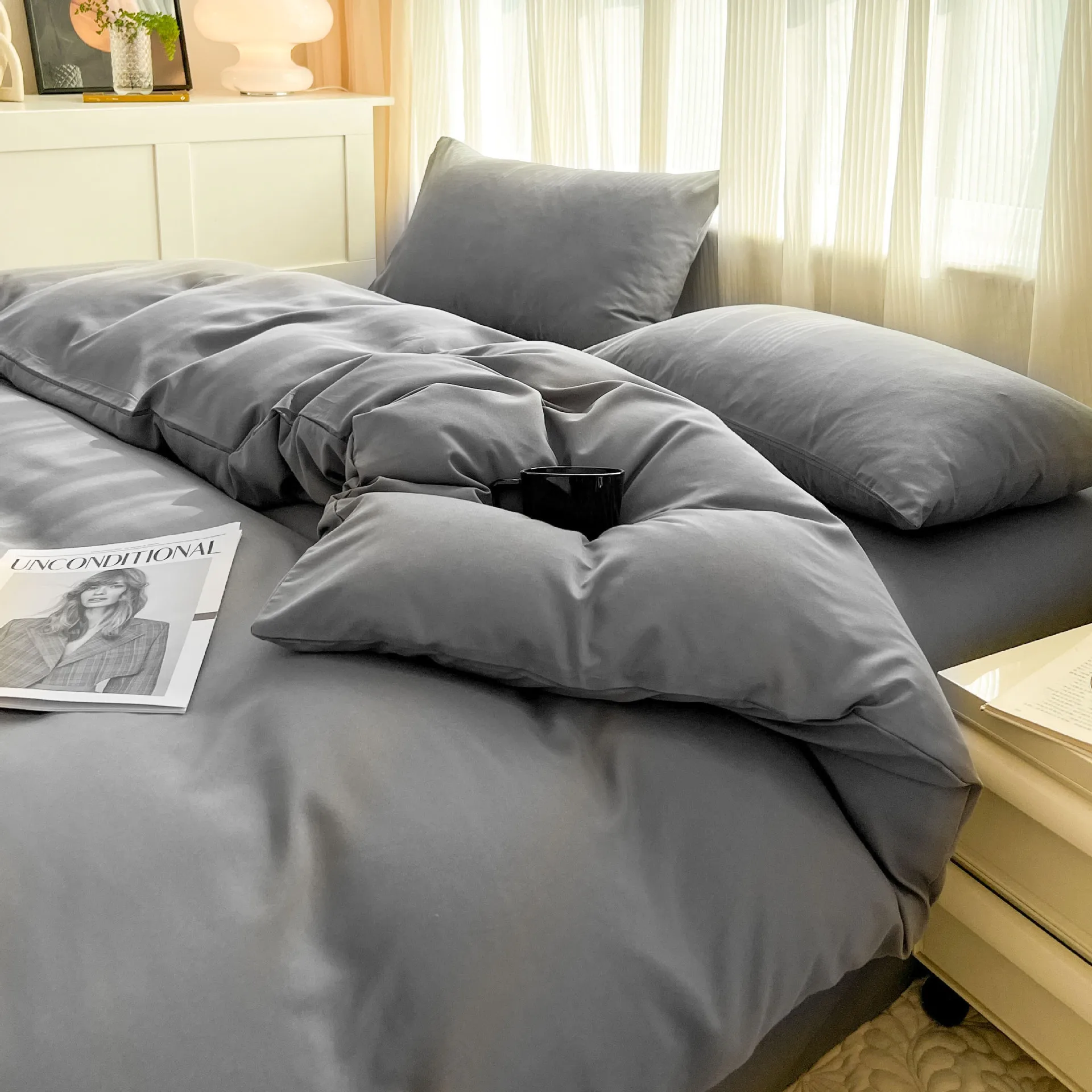 Pure Black Duvet Cover Microfiber Solid Color Bedding Set 3pcs Comforter Cover Home Bedroom Decor Quilt Cover with 2 Pillowcase