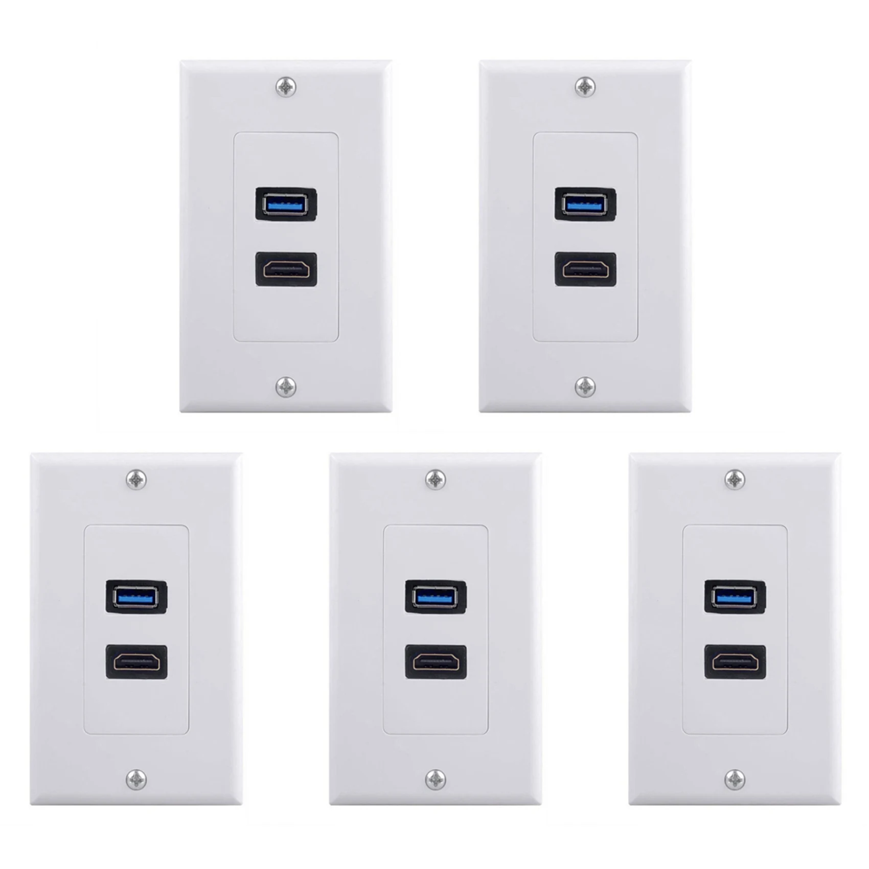 5X 2Port HDMI+USB 3.0 Female Wall Face Plate Panel Outlet Socket Extender White