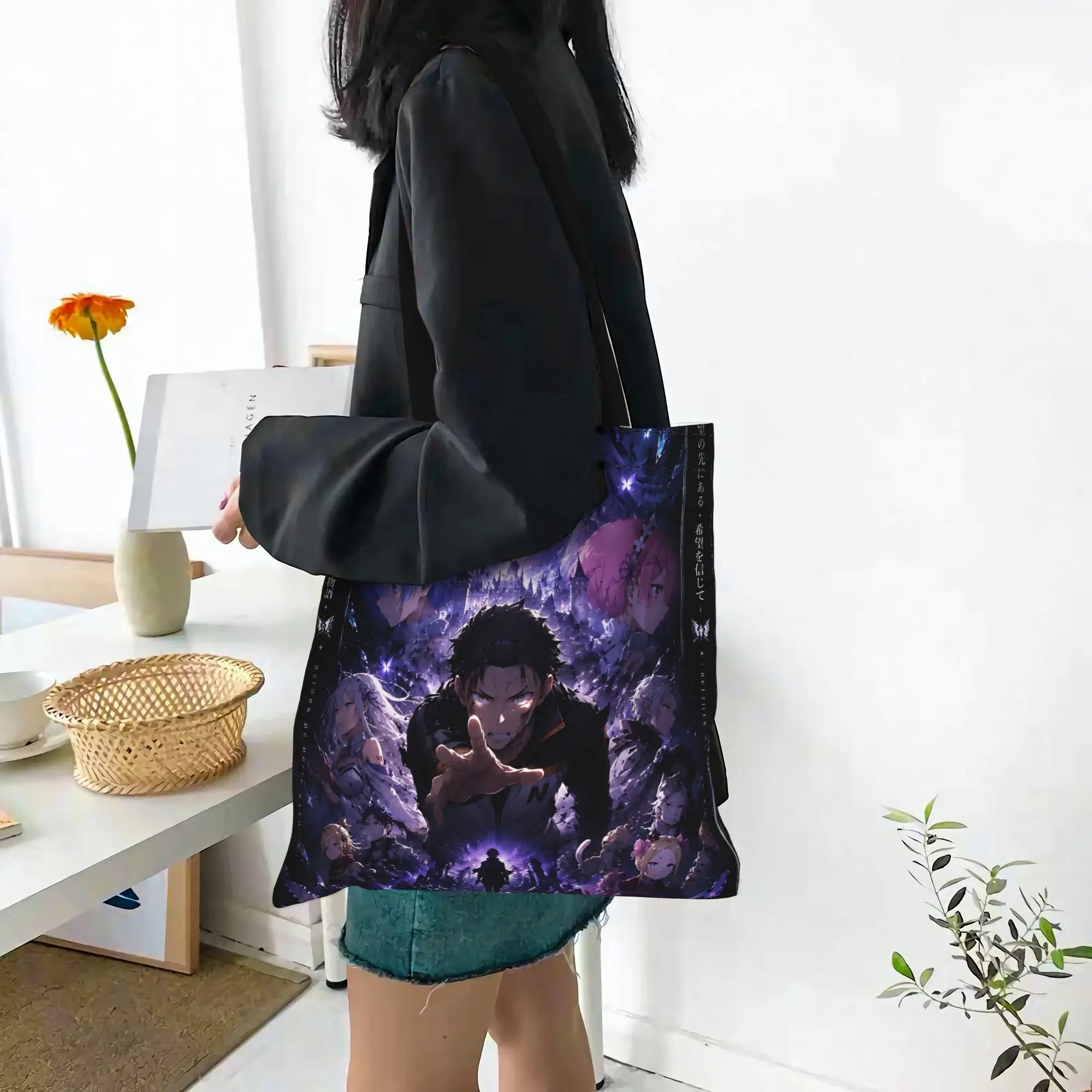Customized Re ZERO Anime Women's Bag Campus Handbag back to school Large Capacity  Canvas Tote Bag Foldable Chic Pattern Gifts
