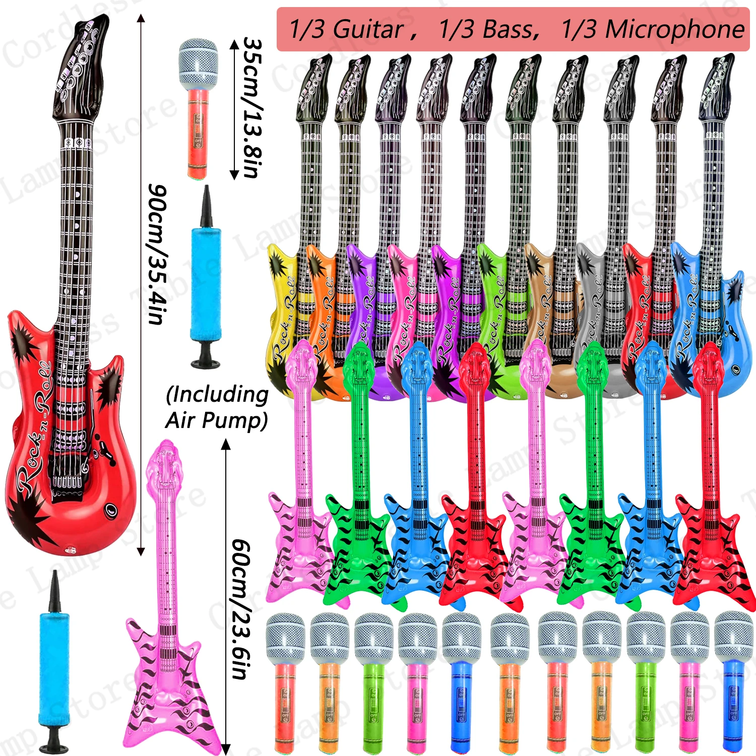 12-60 Stuks Opblaasbare Rock Star Speelgoed Opblaasbare Gitaar Microfoons Ballonnen Opblazen Muziekinstrument voor 80s 90s Muzikale Partij