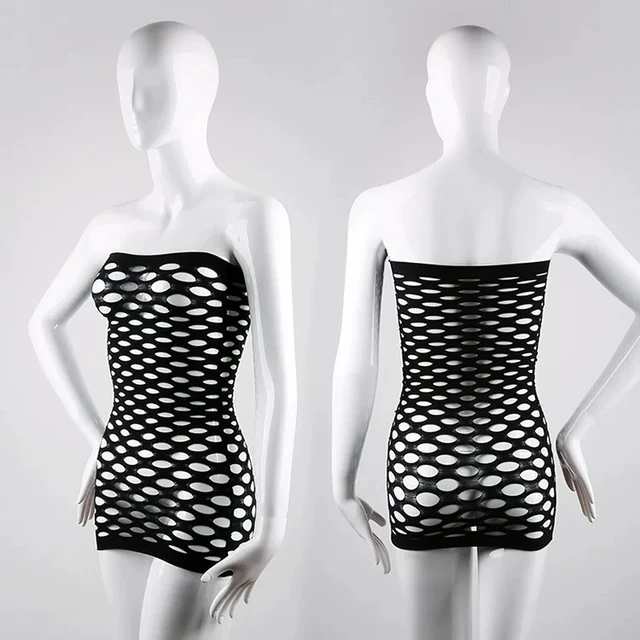 New Sexy Women Net Skirt Whole Body Hollow Out Fishnet Elasticity Mini Dress Lingerie Plus Size Nightwear