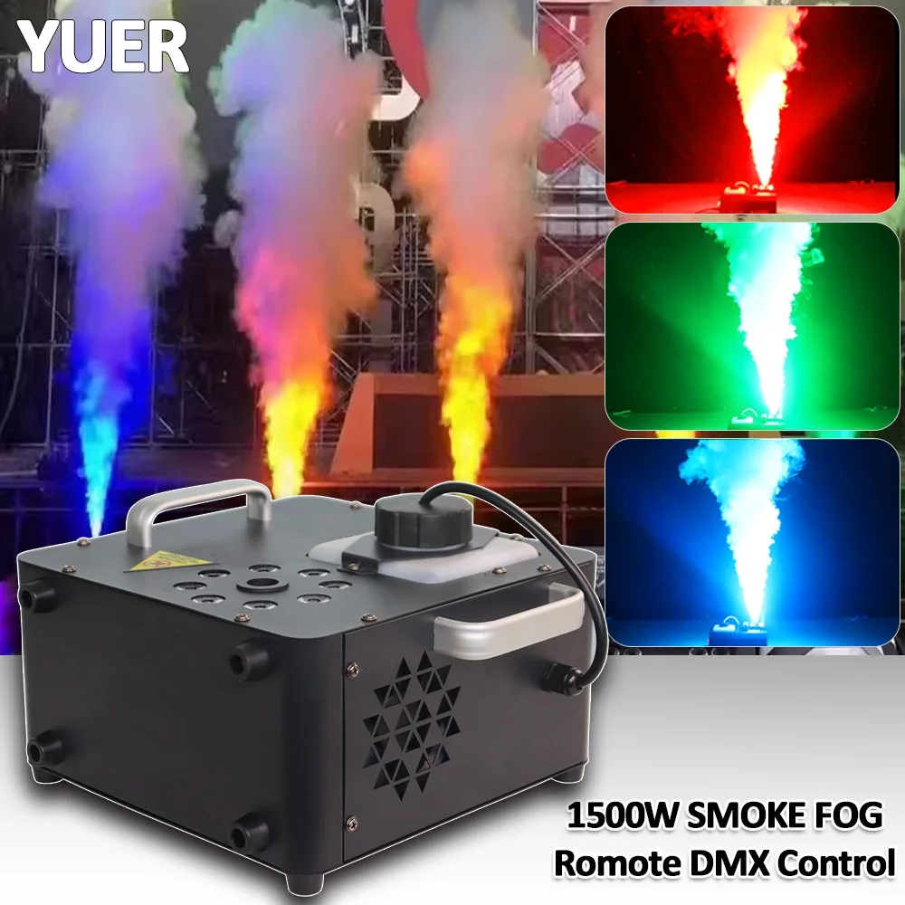 

YUER 1500W Smoke Fog Jet LED RGB Stage Machine Reomote DMX Control для Dj Concert Wedding Party Disco Bar Club Effect Equipment