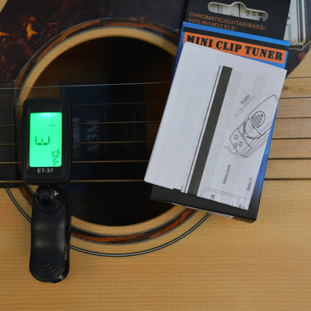 

1pc Guitar Tuner Et-37 Black Digital Musical Instrument Tuner For Ukulele Pizzicato Plucked Instruments Precision Tuning Tool