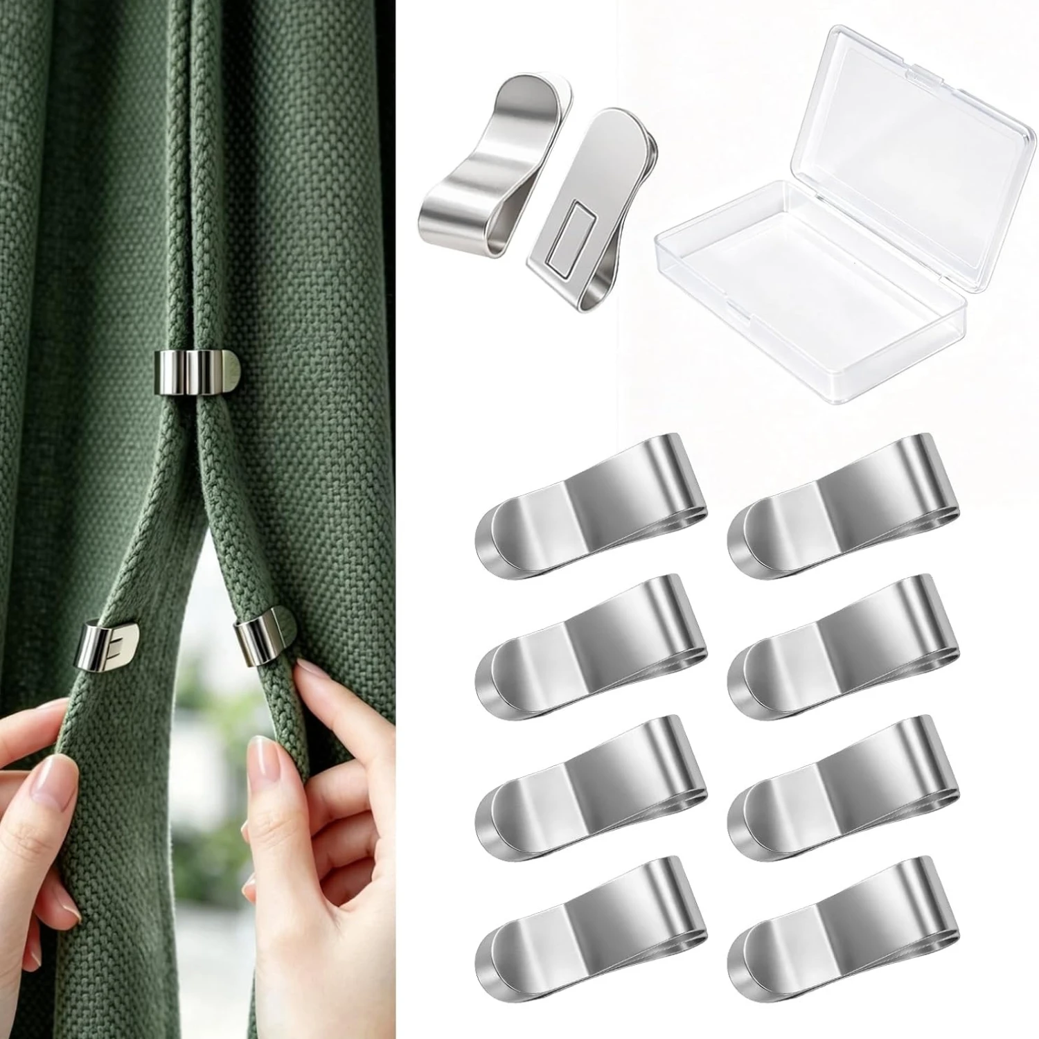 8 Pairs Magnetic Curtain Light‑Leak Proof Clips, Invisible Gap Closure Buckles for Window & Door Curtain Home Drape Fasteners