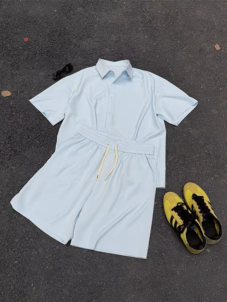 

Men's Ice Silk irt Set Summer Faion Lazy Sle ort Sve orts One Set Dusk Blue Comfortable Breathable Youth Clothing