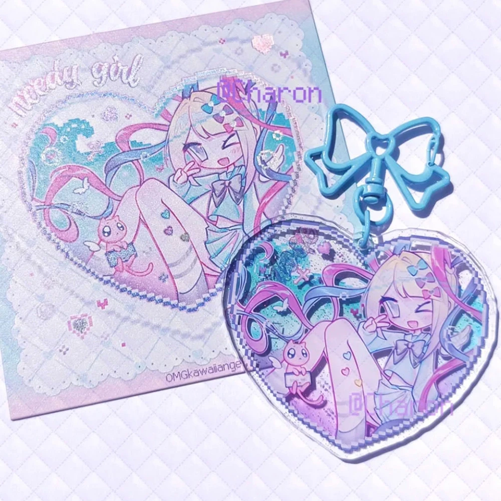 Spiel Needy Girl Overdose Rain Ame KAngel Cosplay Schlüsselanhänger Acryl-Herz-Schlüsselanhänger Schleifen-Schlüsselring Taschendekoration – Detail 3