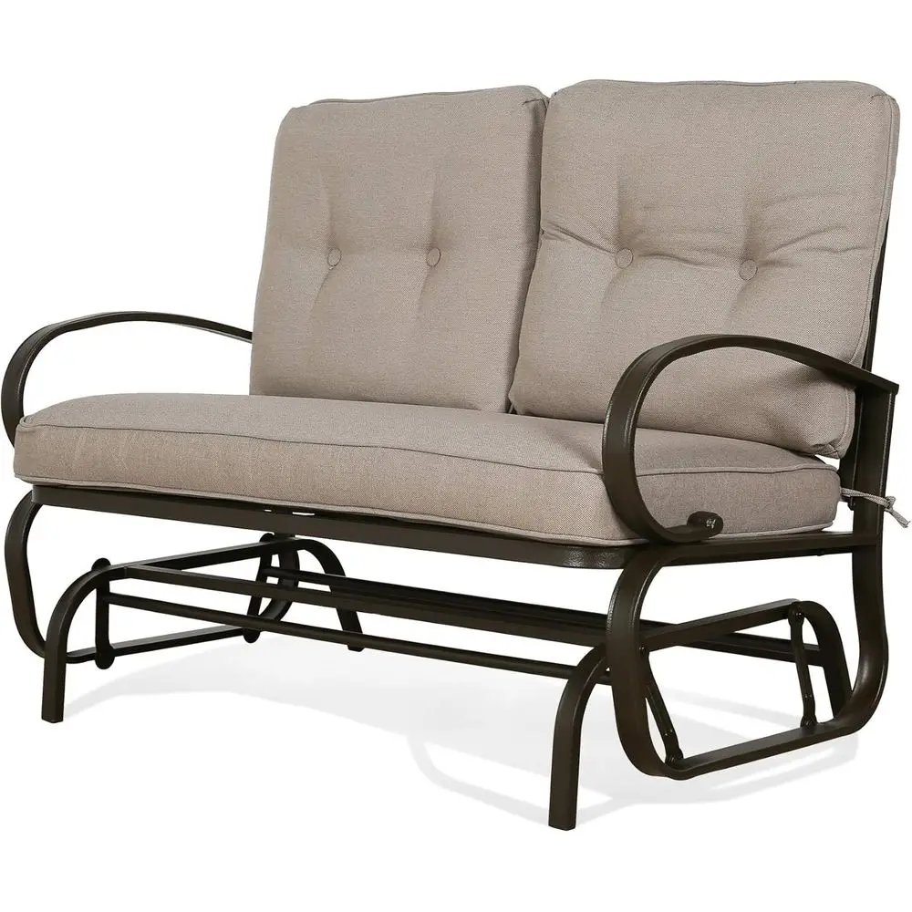 

Бежевая двухместная уличная качалка-диван с подушками, кресло-качалка для патио