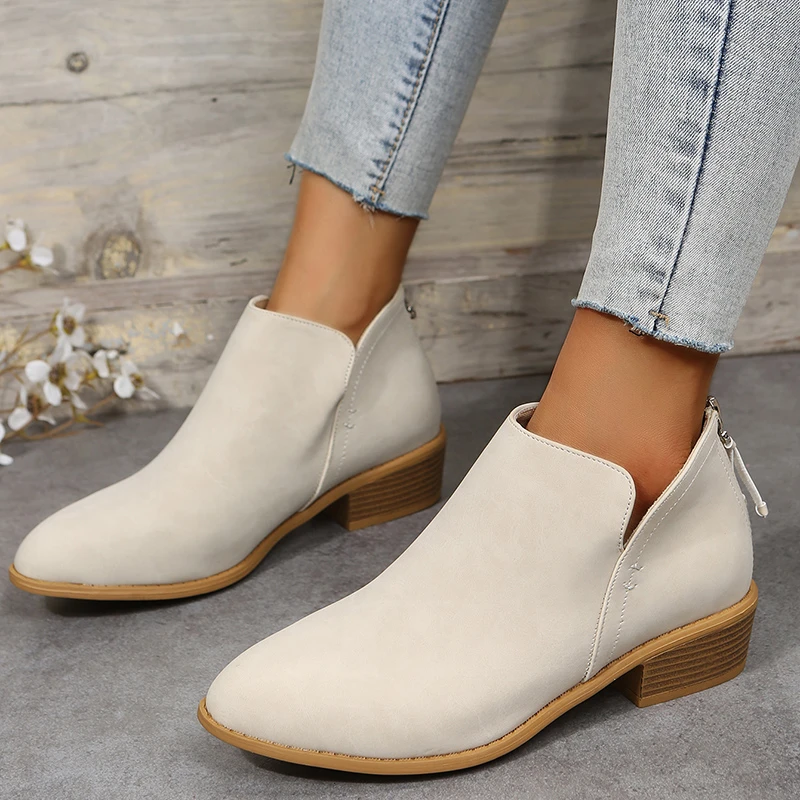 LaiCai Autumn Winter Ankle Boot Shoes for Women Big Size Short Boots Woman Waterproof Leather Ankle Spring Flat Shoes Casual