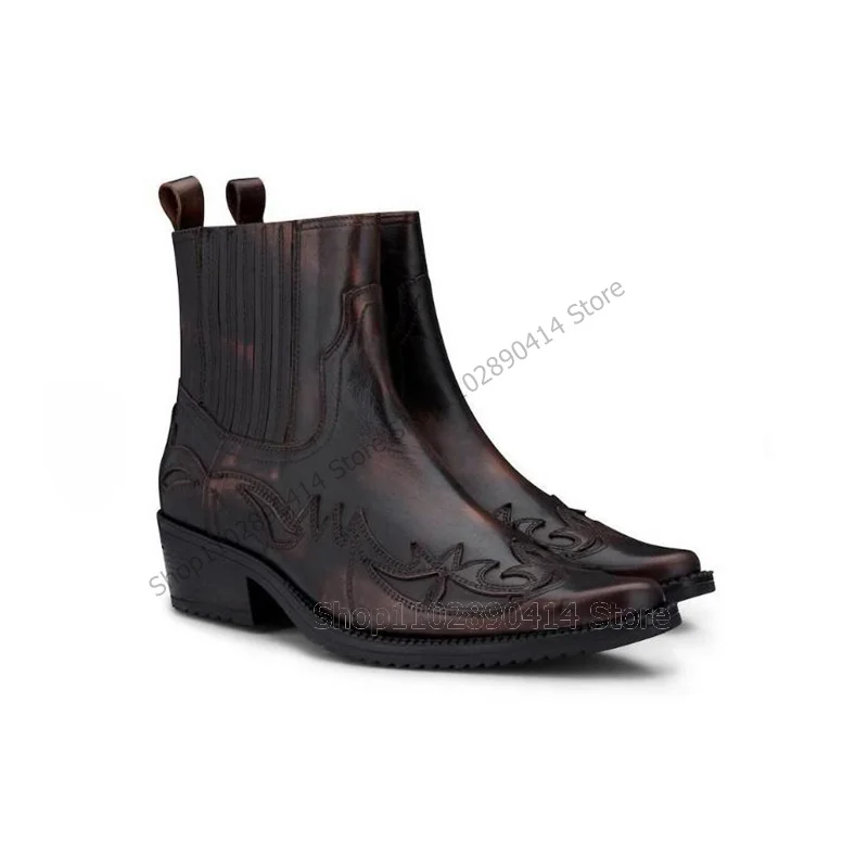 Burgandy Gradient Color Sewing Totem Design Ankle Boots Fashion Slip On Men Boots Luxury Handmade Party Office Men Dress Shoes