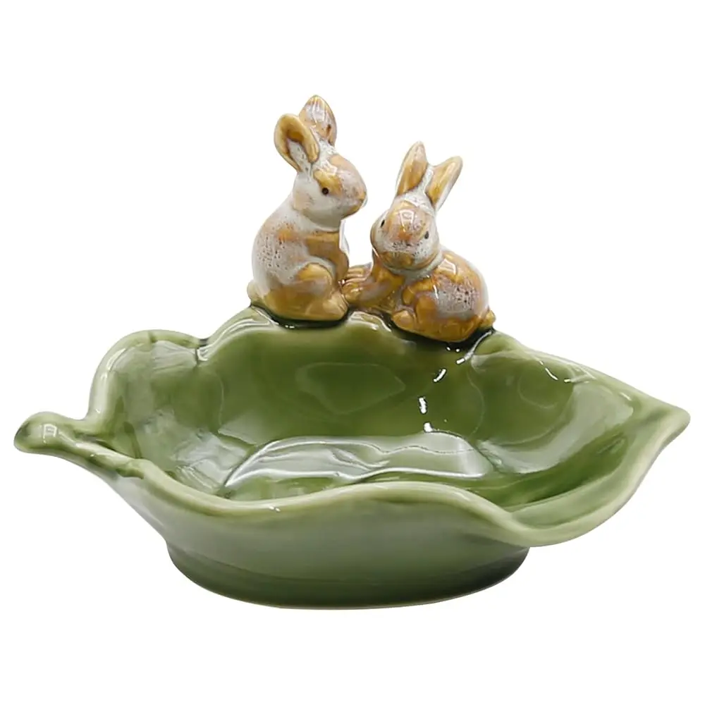 

Rabbit Ceramic Soap Dish, Decorative Bunny Soap Plate, Sponge Holder,Key Bowl & Jewelry Tray, Green - Bathroom, Kitchen, Coun