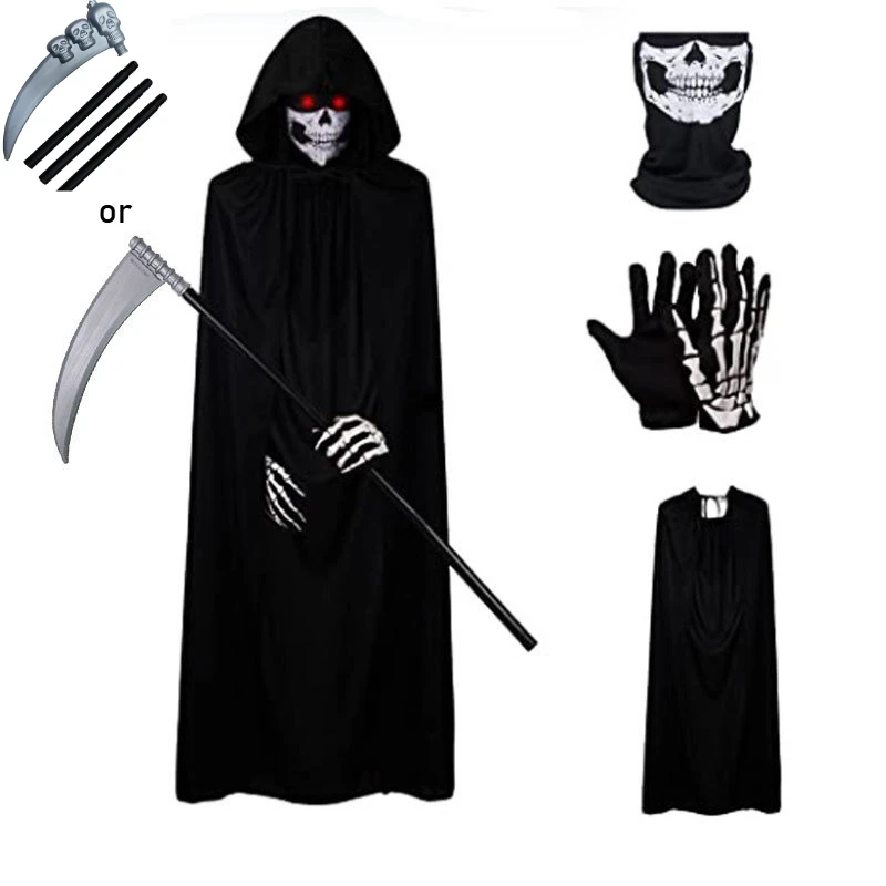 

Halloween Demon Ghosts Costume Dress Up Cloak Hoodies Evil Role Playing Costume Kids Carnival Party Fancy Sickle Chain Clothes