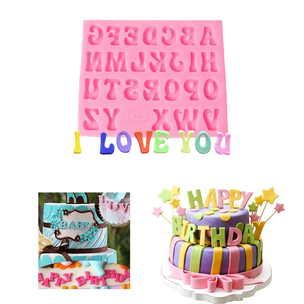 2Pcs DIY No Stick Cake Letter Mold Chocolate Fondant Decorating Tool Silicone Baking Sugarcraft Gumpaste Molds