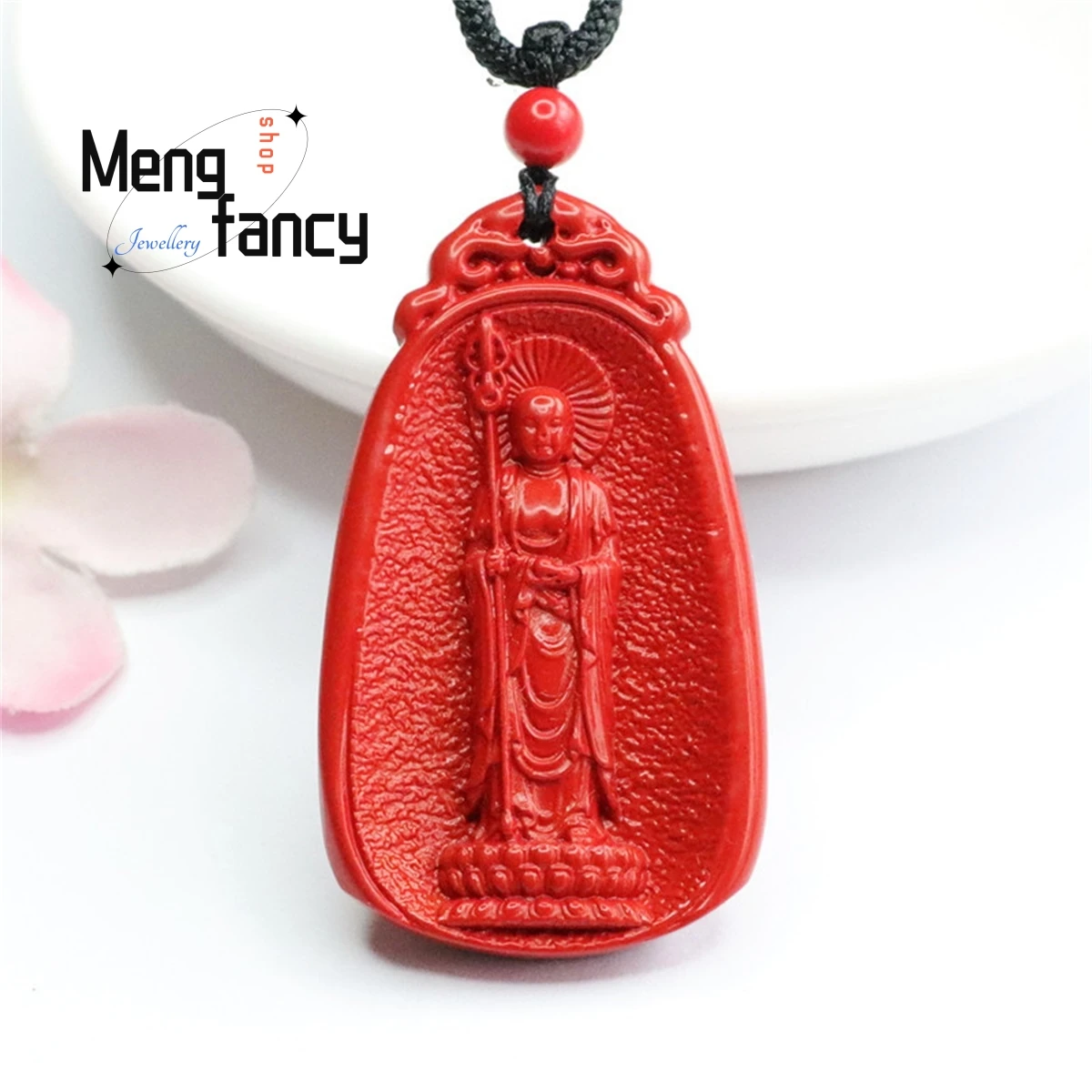 

Natural Cinnabar Earth Store Bodhisattva Pendant Charm Fashion Men Women Couple Mascot Amulet Holiday Gift Souvenir Fine Jewelry