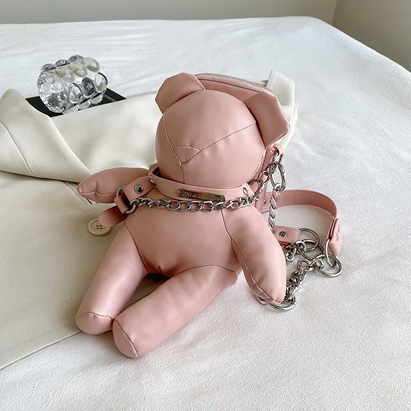 9805 Backpack PU Leather Tote Handbag Shoulder Bag with Cute Bear Charm Your bag main image 4