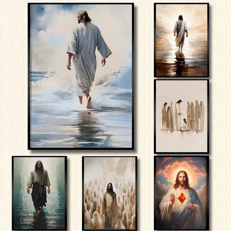 Jesus Walking on Water Poster Jesus Art Bible Canvas Painting Christian Faith Wall Art for Church Christian Room Home Decor