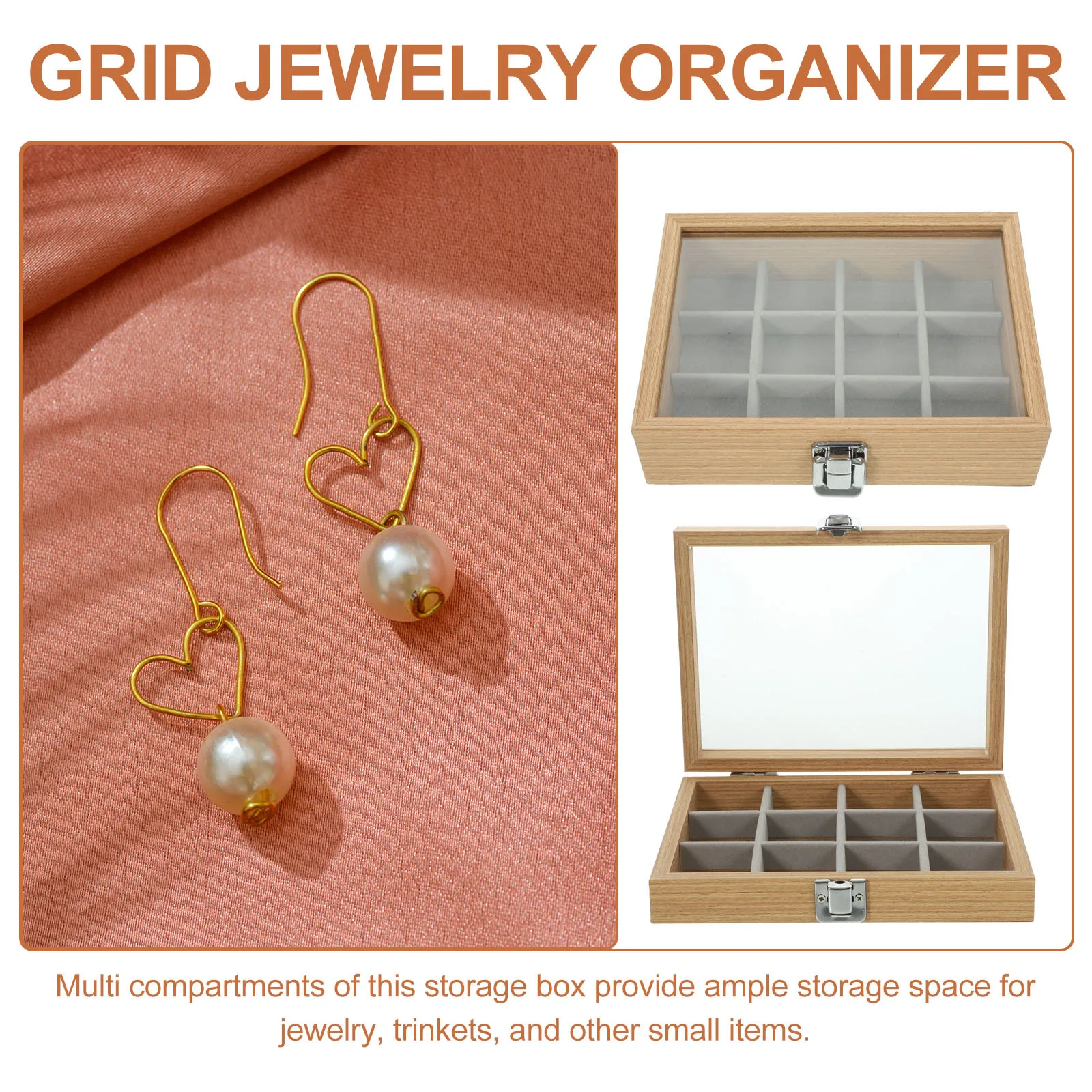 

Винтажная деревянная шкатулка для украшений с прозрачной стеклянной крышкой, несколько отделений для мелочей, колец, хранения ювелирных изделий, компактный дизайн