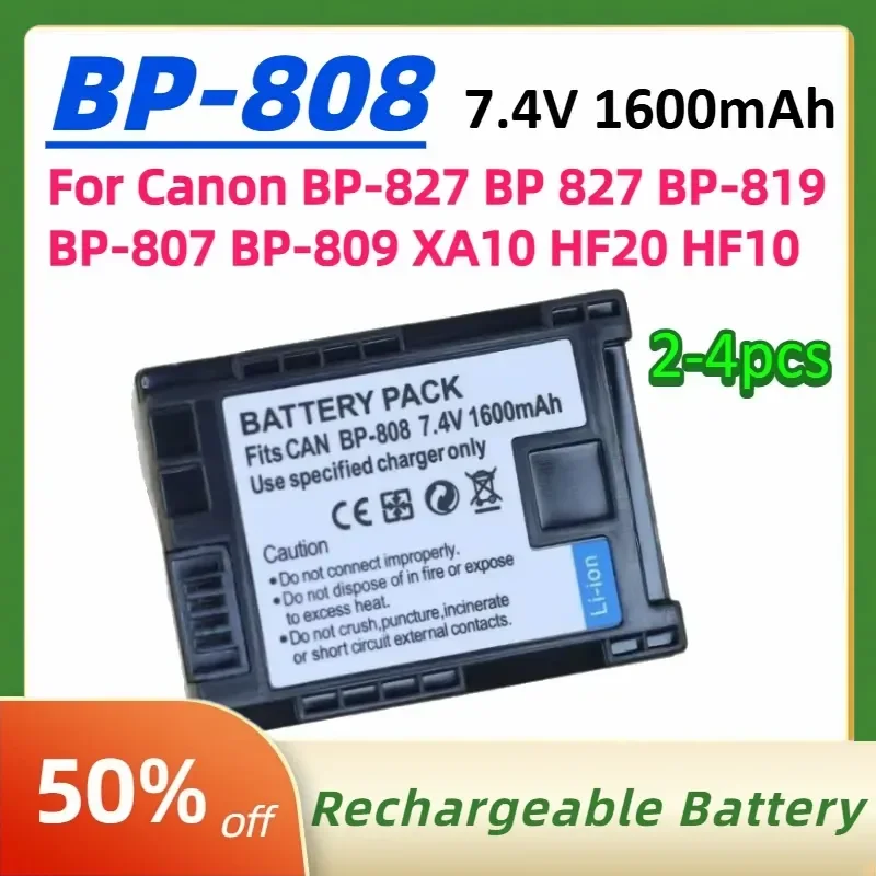 BP-808 BP 808 Digital Battery 7.4V 1600mAh for Canon BP-827 BP 827 BP-819 BP-807 BP-809 XA10 HF20 HF10 HF100 HG20 Camera