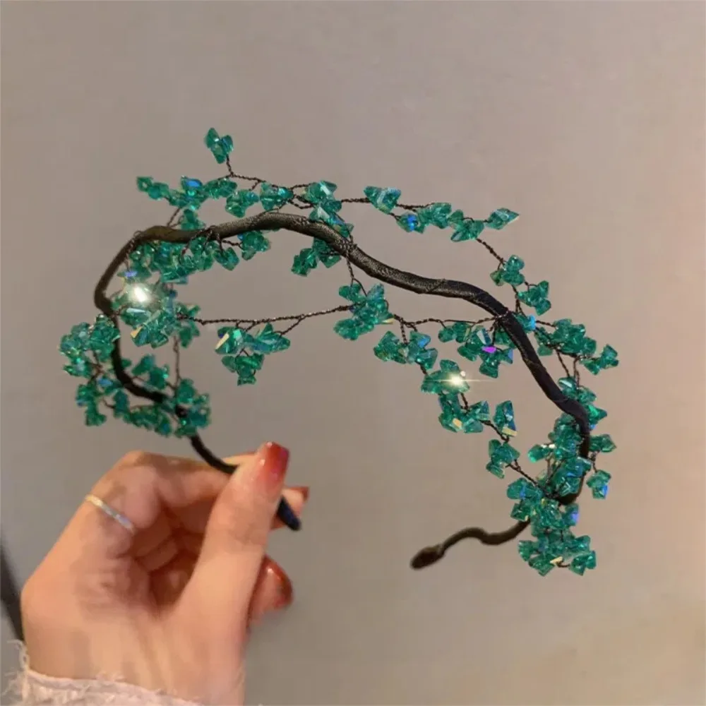 الكورية نمط الجنية خمر عقال أنيقة الأخضر كريستال مطرز الشعر هوب الشعر الحلي الفاخرة الزفاف أغطية الرأس الزفاف